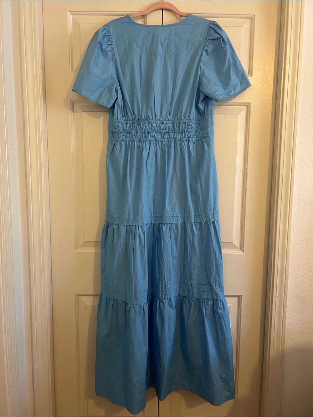 Quince NWT 100% Organic Cotton Poplin Tiered Maxi Dress Light Blue, Size L - Picture 9 of 13